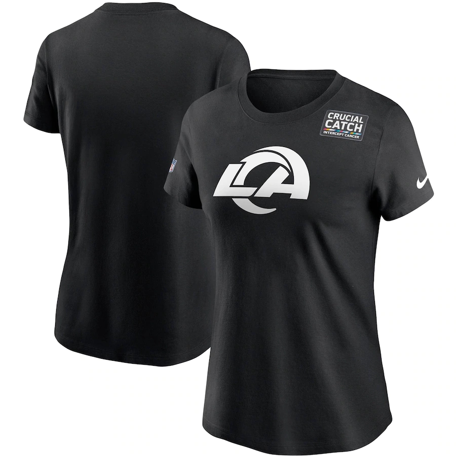 Women's Los Angeles Rams 2020 Black Sideline Crucial Catch Performance T-Shirt(Run Small)